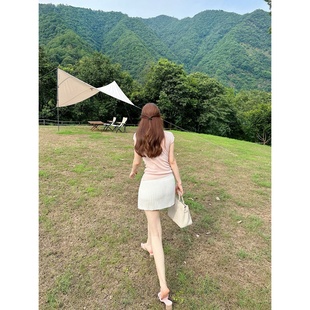 千金周末 zhazha 纯欲米白色高腰A字针织百褶半身短裙 Dear