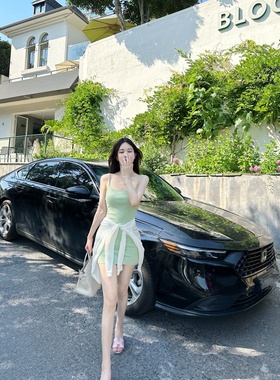 【Dear zhazha】杜桑花园~纯欲温柔浅绿色修身包臀短裙针织吊带裙