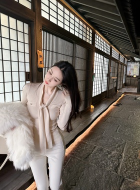 【Dear zhazha】金秘书小衫~纯欲修身V领领带绑带羊毛打底针织衫