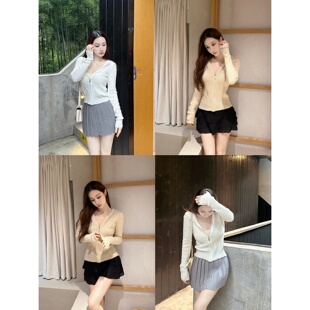 【Dear zhazha】miu系少女感~白色修身拉链麻花针织连帽开衫外套