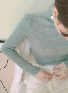 【Dear zhazha】秋冬慵懒微透薄款修身堆堆领羊毛针织高领打底衫