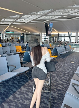 【Dear zhazha】丰胯神裤~烟灰色高腰紧身包臀假胯垫牛仔超短裤