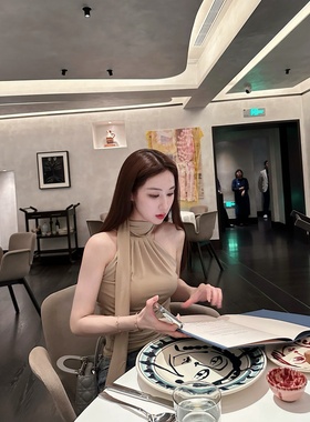 【Dear zhazha】嘉伯丽尔千金~名媛修身飘带露肩挂脖无袖背心上衣