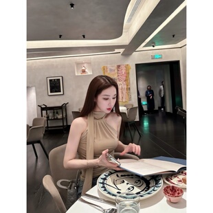 Dear 飘带露肩挂脖无袖 zhazha 名媛修身 背心上衣 嘉伯丽尔千金