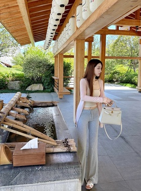 【Dear zhazha】京都的秋~垂感抽绳系带微喇瑜伽裤浅灰色休闲长裤