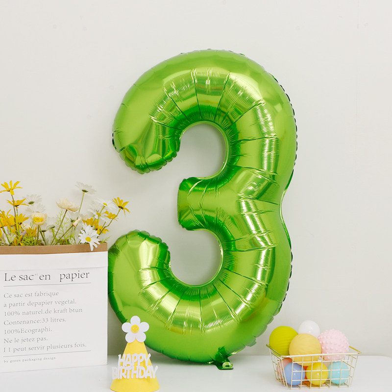 超大号果绿色儿童生日数字气球周岁装饰布置户外拍照道具40寸飘空