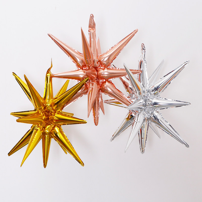 新款22寸4d连体爆炸星亚马逊商场派对装饰银金色水滴光芒铝膜气球