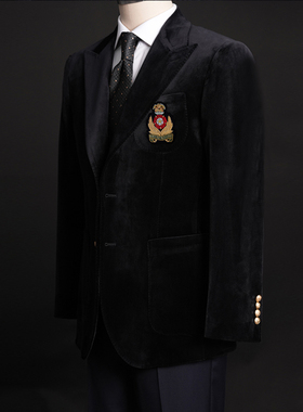 进口丝绒面料西服新郎结婚天鹅绒西装礼服男定制外套