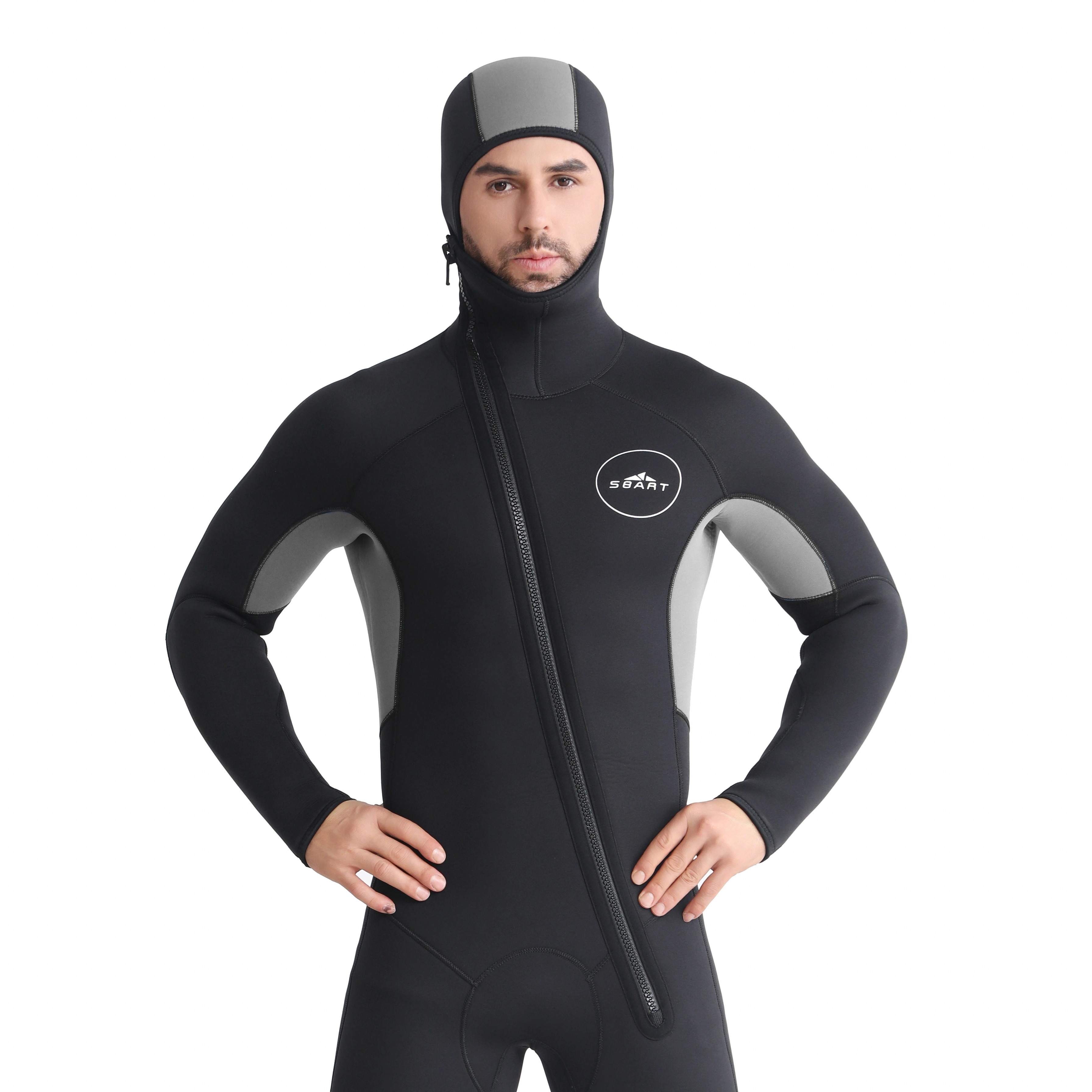 5MM加绒加厚保暖连体潜水冲浪服男深潜冬泳衣连体拉链防晒水母服