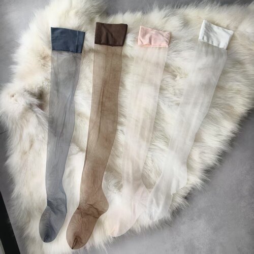 0D黑丝过膝袜高透长筒袜女半截过膝白丝大腿袜纯欲丝袜丝滑512针