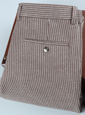 晴旭高级感条纹西装裤男冬季厚款毛呢直筒弹力2025新款男士休闲裤