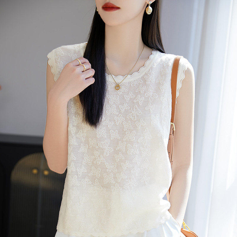 温柔风浮雕提花无袖背心女士夏季薄款2026新款修身精纺洋气打底衫