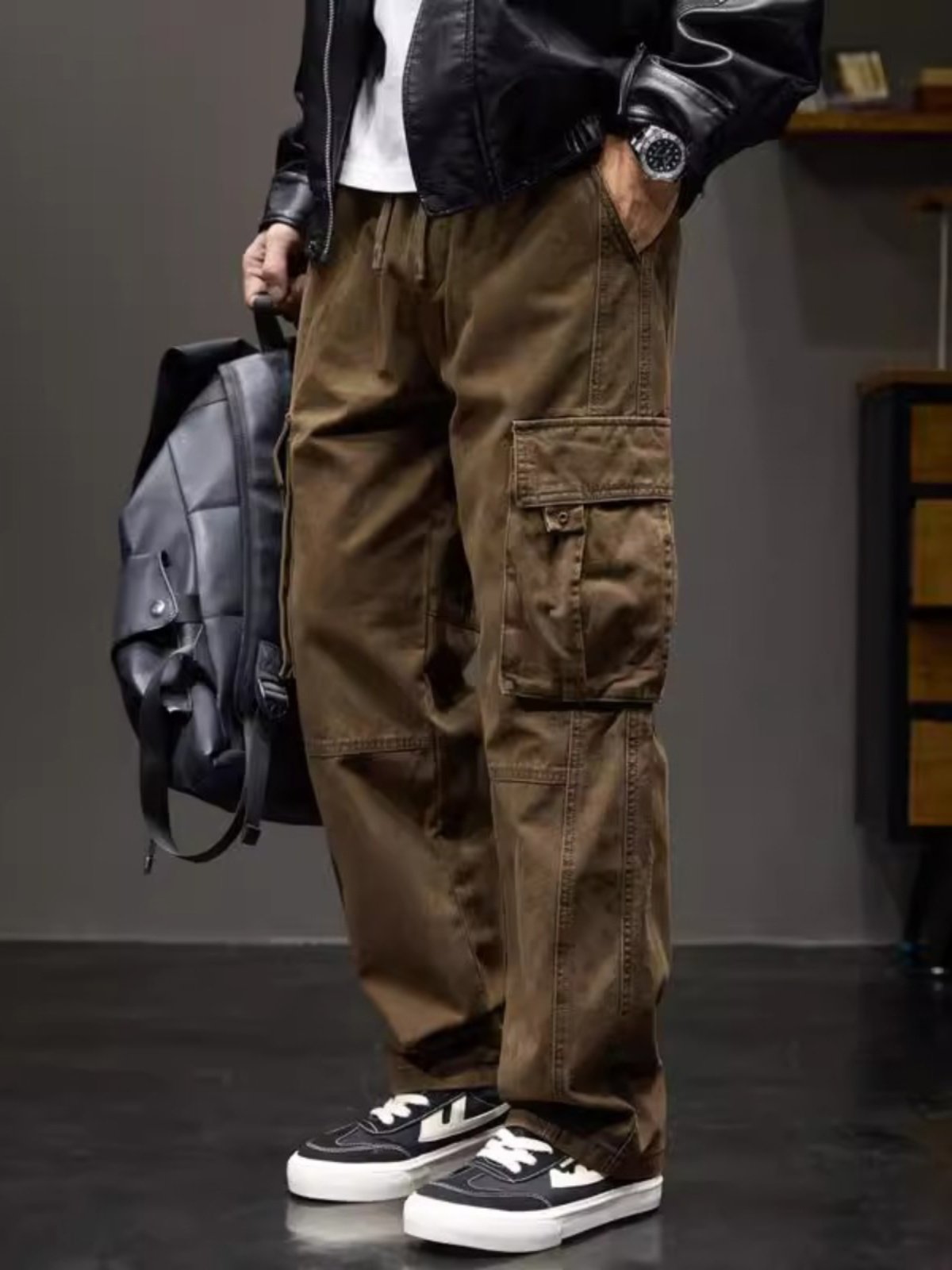 潮牌美式覆古纯棉工装裤男士春秋季休闲百搭直筒裤宽松垂感阔腿裤,男装,大码下装,淘宝优惠券,粉丝福利购,淘宝优惠卷