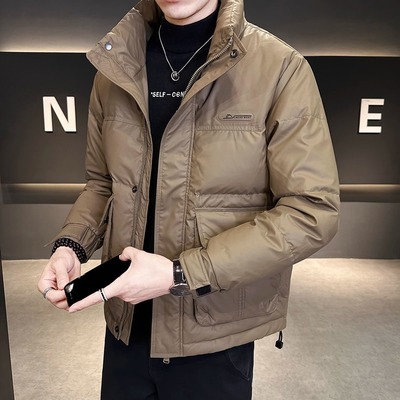 潮牌立领加厚皮羽绒服外套男冬季保暖2025年新款潮流韩版短款冬装