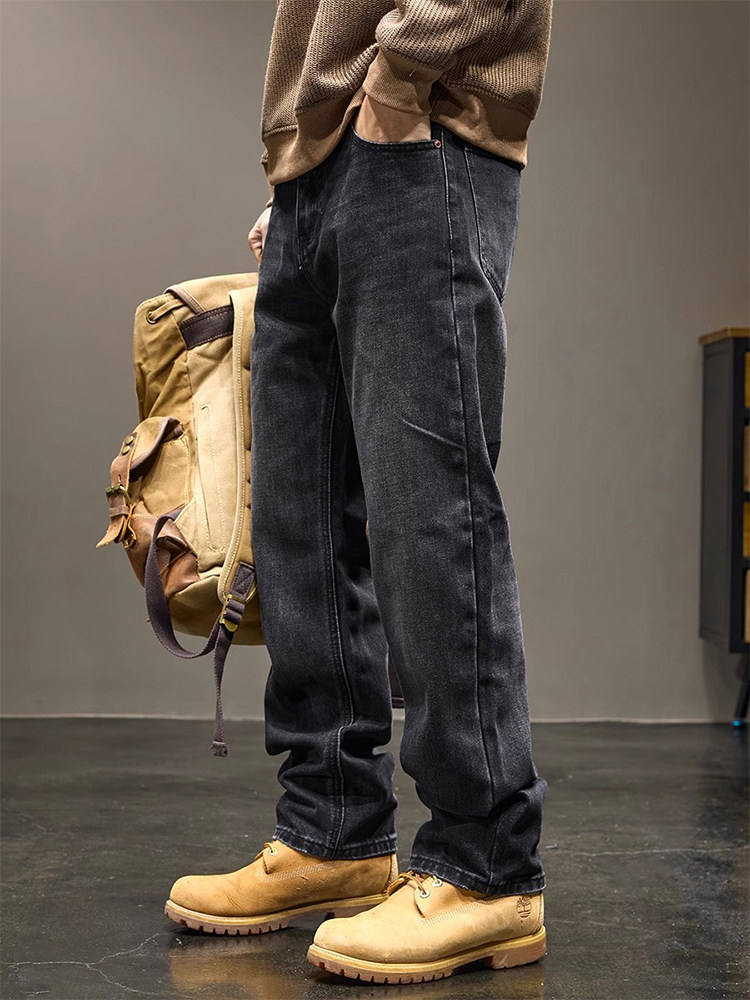 潮牌美式覆古重磅黑色牛仔裤男士秋冬宽松直筒休闲百搭拖地阔腿裤,男装,大码下装,淘宝优惠券,粉丝福利购,淘宝优惠卷