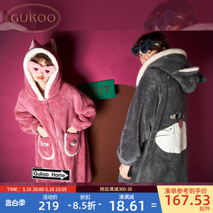 Gukoo/果壳睡袍情侣冬季迪士尼新款加绒保暖可爱男士家居服睡袍D