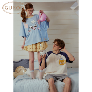 Gukoo/果壳情侣睡衣夏季料理鼠王联名新款可爱纯棉女家居服套装B