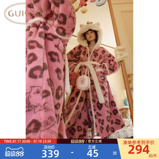Gukoo/果壳睡衣冬季迪士尼联名新款毛绒豹纹保暖女士家居服套装D