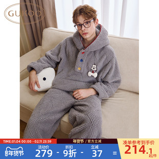 Gukoo/果壳男士睡衣冬季舒棉绒保暖新款迪士尼联名男家居服套装D