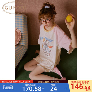 Gukoo/果壳睡衣女春夏料理鼠王联名新款纯棉可爱女士家居服套装B