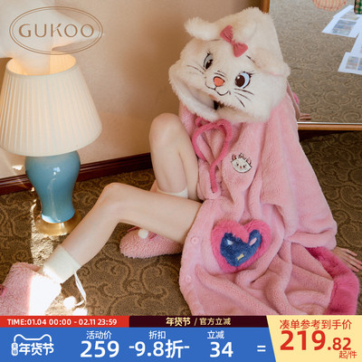 Gukoo/果壳睡袍女冬季迪士尼联名新款毛绒保暖女士家居服睡袍D