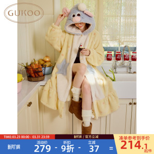 毛绒保暖女士家居服睡袍D 料理鼠王联名新款 Gukoo 果壳睡袍女冬季