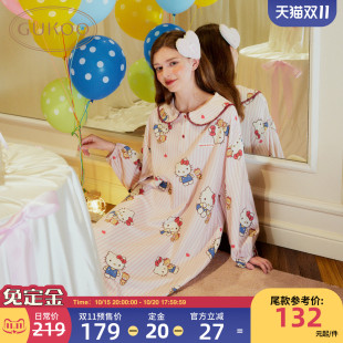 天丝可爱家居服睡裙C HelloKitty联名新款 Gukoo 果壳睡裙女春秋款