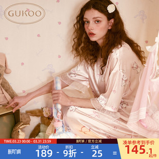 Gukoo 玛丽猫联名亮面冰丝甜美女士家居服睡裙B 果壳睡裙女夏季