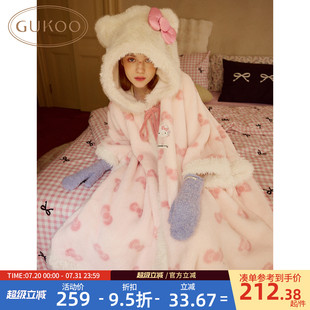 Gukoo 毛绒女士家居服斗篷睡袍D 果壳睡袍冬季 HelloKitty联名新款