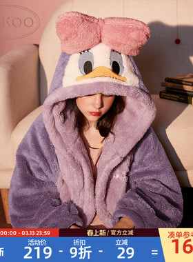 果壳睡袍女冬长款睡衣女秋冬珊瑚绒睡衣女睡袍冬女家居服冬季D