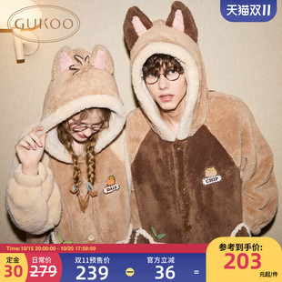 睡衣女珊瑚绒男家居服套装 Gukoo 果壳情侣睡衣奇奇蒂蒂秋冬新款