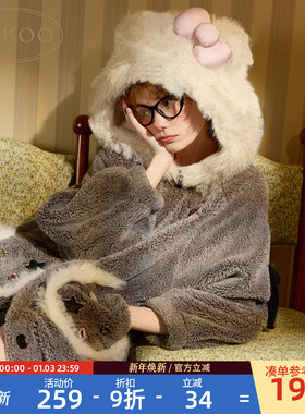 Gukoo/果壳新款睡衣女冬季HelloKitty联名可爱睡袍家居服珊瑚绒D