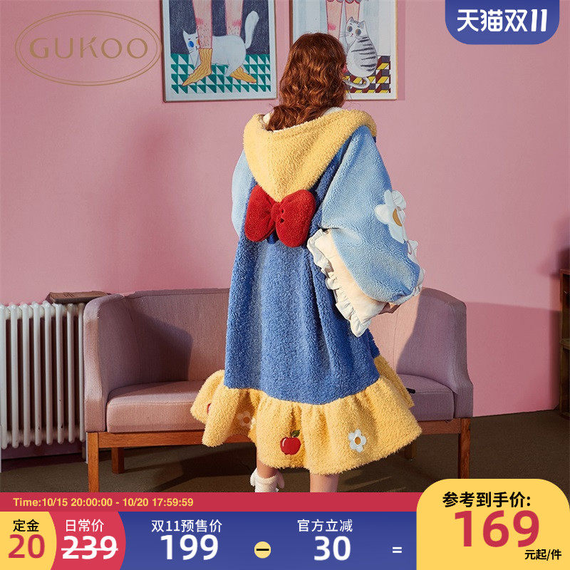 白雪公主睡衣女秋冬珊瑚绒睡衣女长款睡袍睡裙女冬季家居服睡衣D
