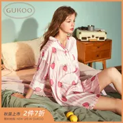 Gukoo / vỏ trái cây mùa xuân và mùa thu váy ngủ nữ ngọt ngào in váy ngủ phụ nữ mùa xuân và mùa hè có thể mặc dịch vụ nhà dài tay - Đêm đầm