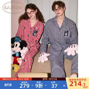 迪士尼男家居服套装 Gukoo 果壳情侣睡衣红色新年女睡衣春秋新款