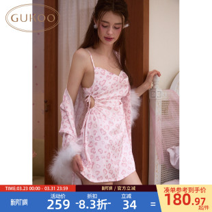 冰丝女士家居服吊带睡裙E 粉色豹纹睡袍新款 Gukoo 果壳睡裙女夏季