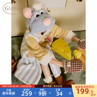 珊瑚绒保暖女士家居服睡袍D 料理鼠王联名新款 Gukoo 果壳睡袍冬季