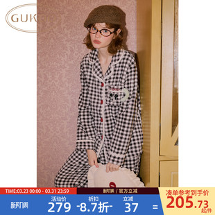 格子简约保暖女士家居服套装 迪士尼联名新款 果壳睡衣冬季 Gukoo