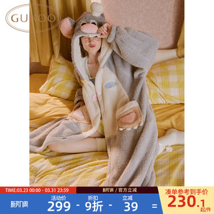 料理鼠王联名女士家居服睡袍D 毛绒保暖新款 Gukoo 果壳睡袍女冬季
