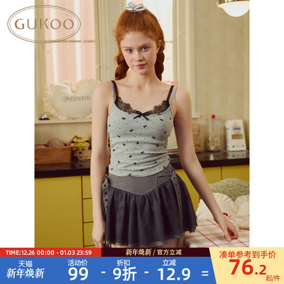 Gukoo/果壳吊带美背女春夏蝴蝶结新款蕾丝边带胸垫女士内搭背心