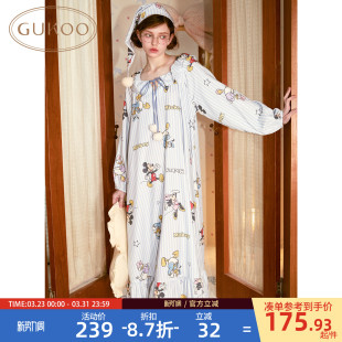 天丝条纹女士家居服睡裙C 迪士尼联名新款 Gukoo 果壳睡裙女春秋款