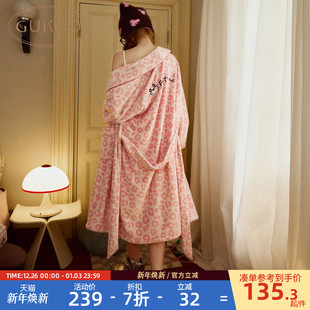 牛奶绒简约女士家居服睡袍D 满印2024新款 Gukoo 果壳睡袍女冬季