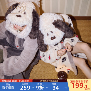 珊瑚绒保暖女家居服睡袍D 史努比联名新款 Gukoo 果壳情侣睡袍冬季