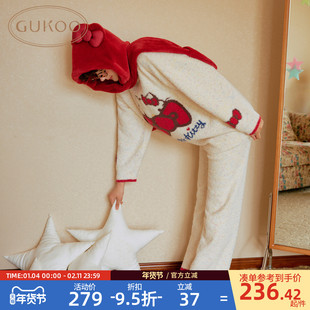 果壳睡衣冬季半边绒保暖新款HelloKitty联名新年女士家居服套装D