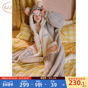 Gukoo/果壳睡袍女冬季毛绒保暖新款料理鼠王联名女士家居服睡袍D