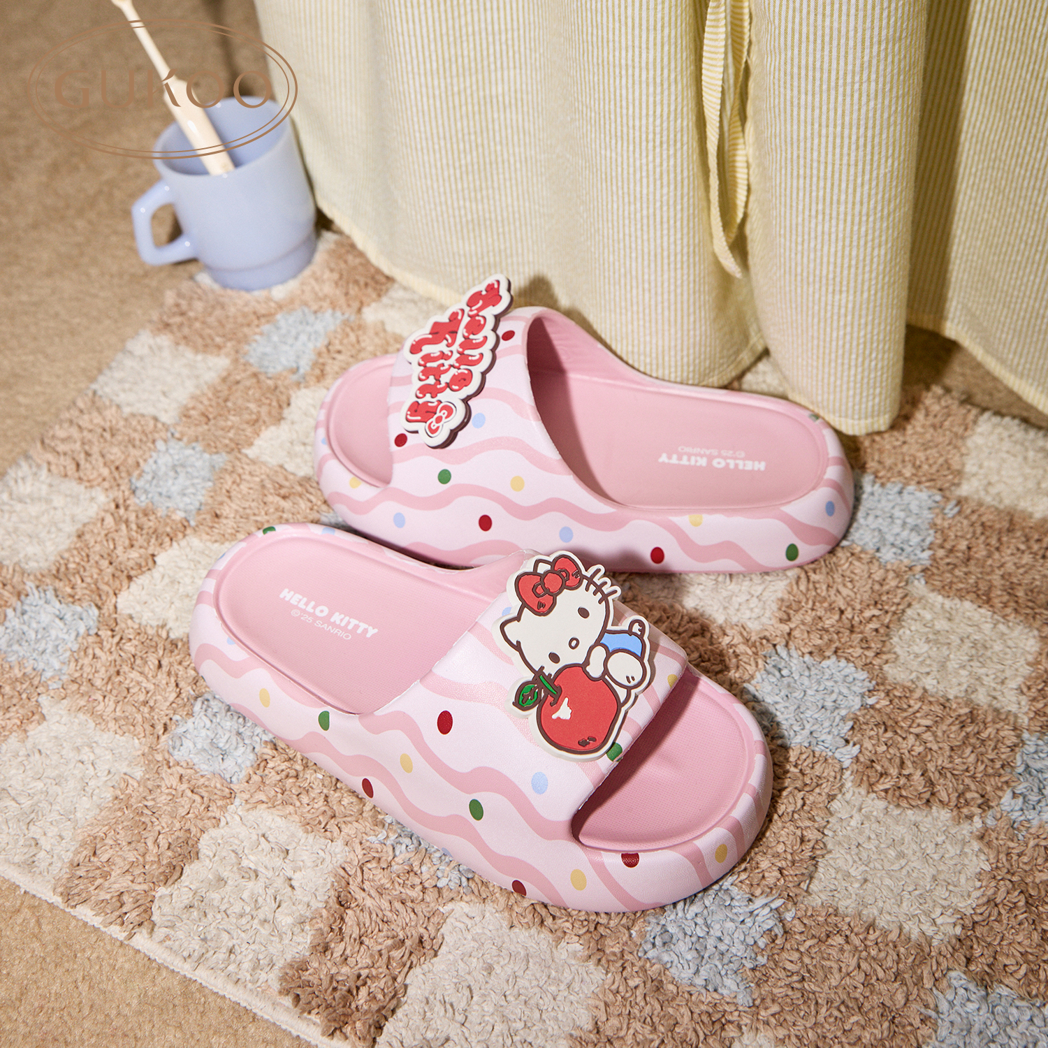 Gukoo/果壳拖鞋女夏季HelloKitty联名新款可爱百搭女士居家凉拖鞋