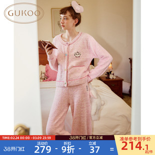 Gukoo/果壳睡衣女冬季半边绒保暖新款迪士尼联名甜美家居服套装D