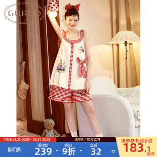 可爱纯棉女士家居服套装 轰轰小狗印花新款 果壳睡衣女夏季 Gukoo