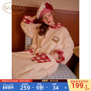 Gukoo/果壳睡衣女冬季珊瑚绒保暖新款mikko联名女士家居服连体衣D