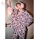 玛丽猫联名豹纹女士家居服套装 毛绒保暖新款 果壳睡衣冬季 Gukoo